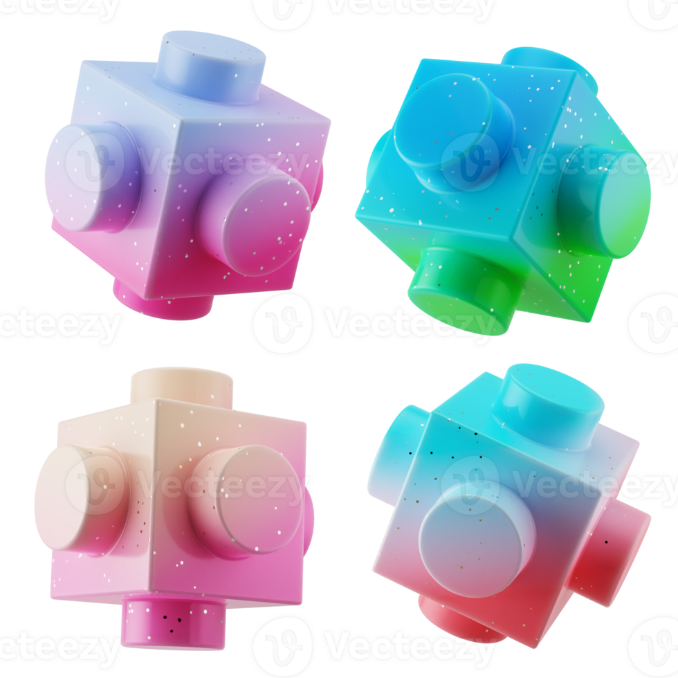 a set collection of multi angle 3d abstract shape cube cylinder fusion with modern candy color gradient isolated png