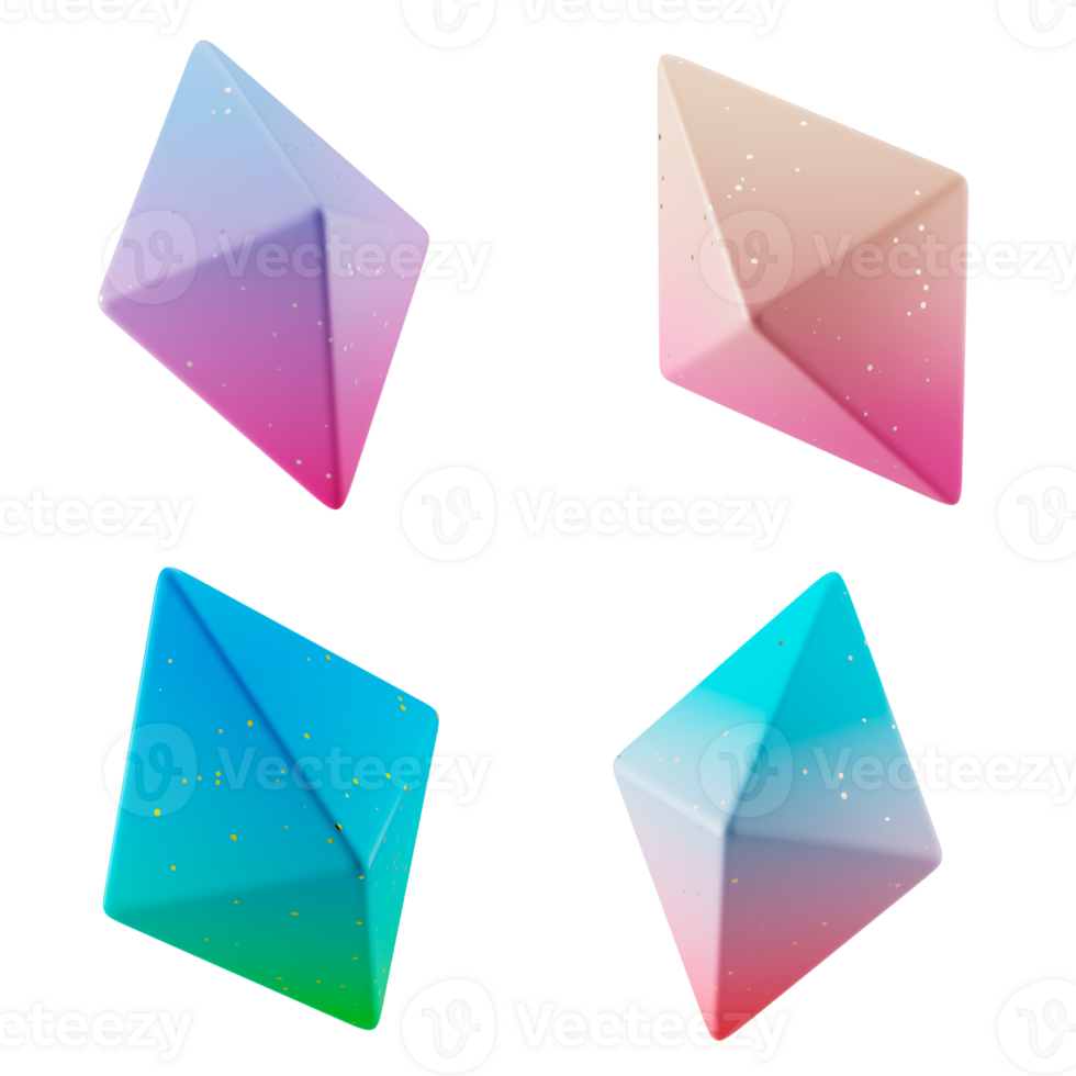 multi angle 3d shapes collection set octahedrons with modern candy color gradient isolated in white background png