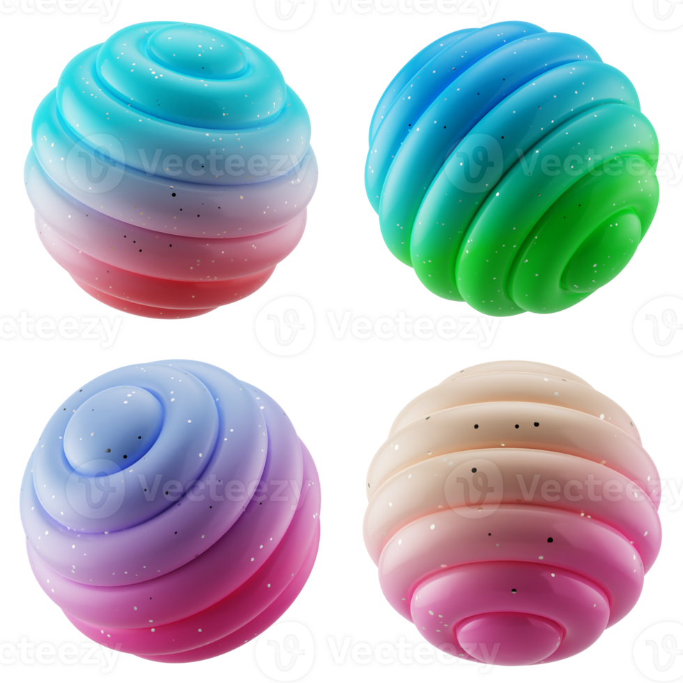 A collection set of 3d abstract form bee hive sphere ball shapes with modern candy color gradient isolated png