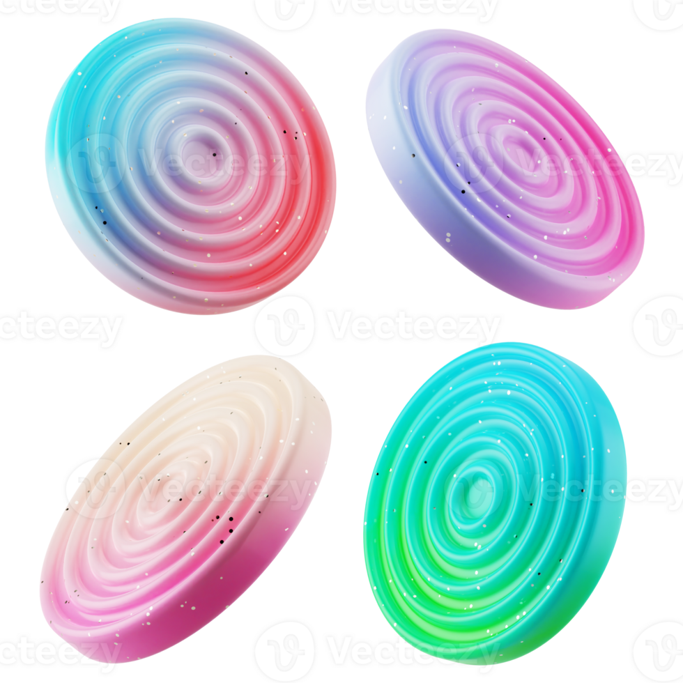 multi angle set of floating 3d abstract wavy circle shapes with candy color modern gradient isolated png
