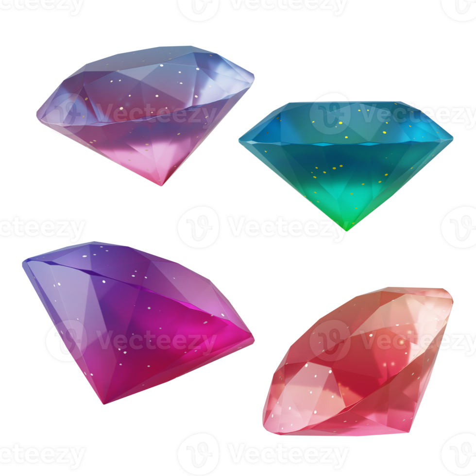 multi angle 3d shapes collection set diamond crystal with modern candy color gradient isolated png