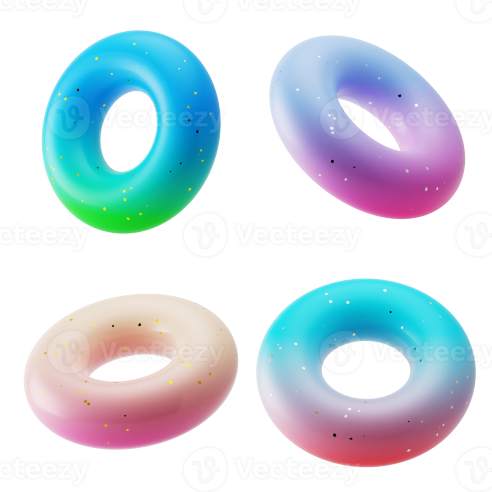 collection set of multi angle 3d shapes round torus with modern candy colorful gradient isolated png