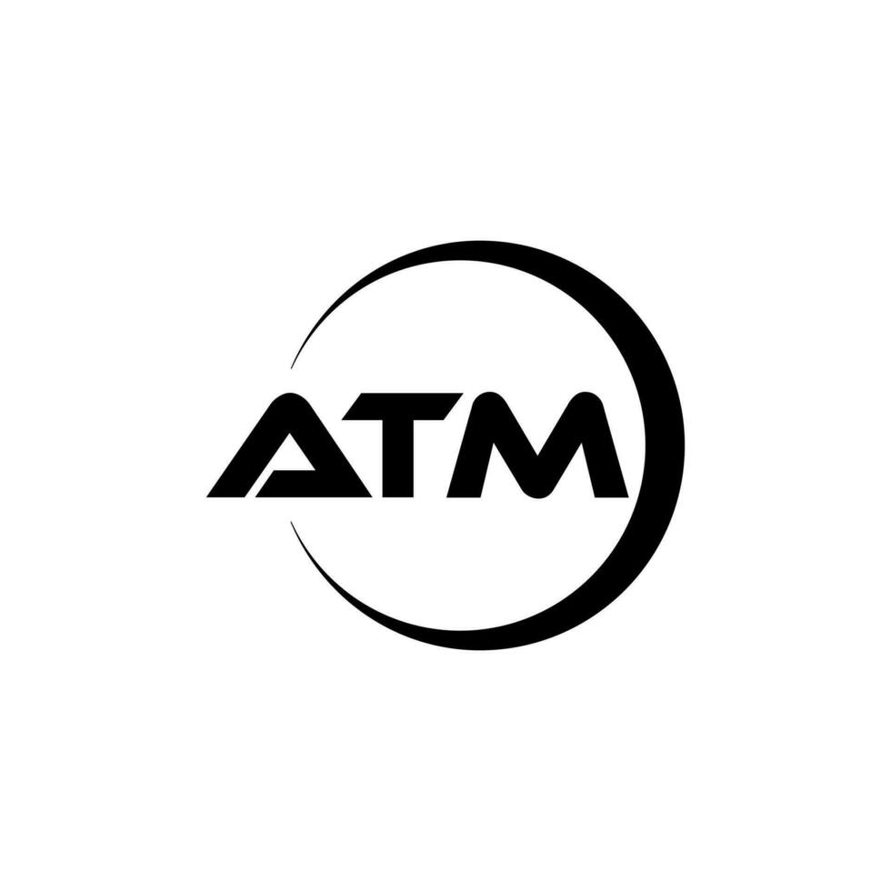 ATM letter logo design in illustration. Vector logo, calligraphy designs for logo, Poster, Invitation, etc.