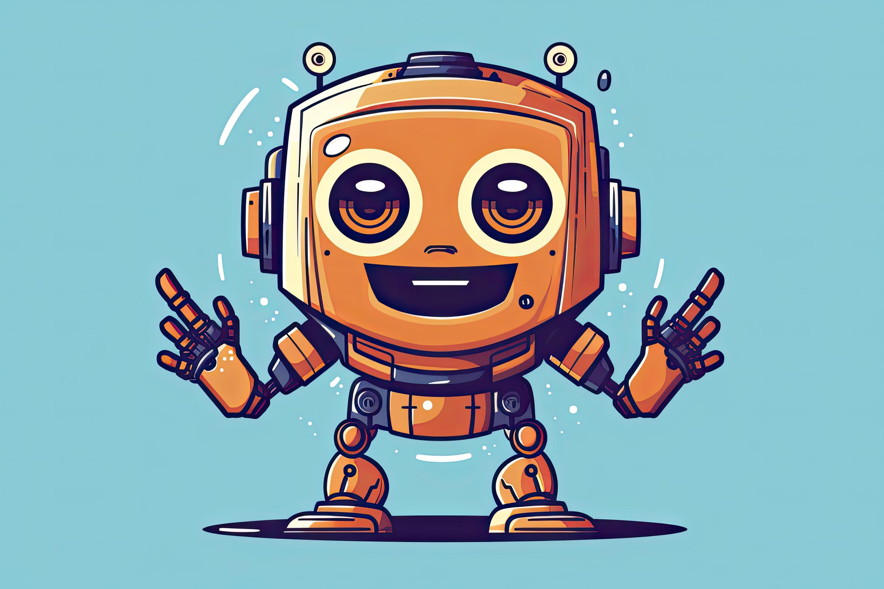 Vecteur Stock Cute smiling robot, chat bot say hi