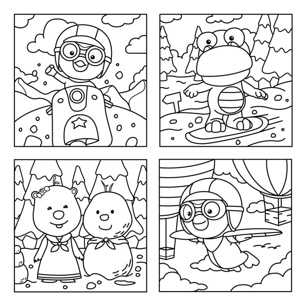 Cute Penguin and Friends in Coloring Book For Children vector