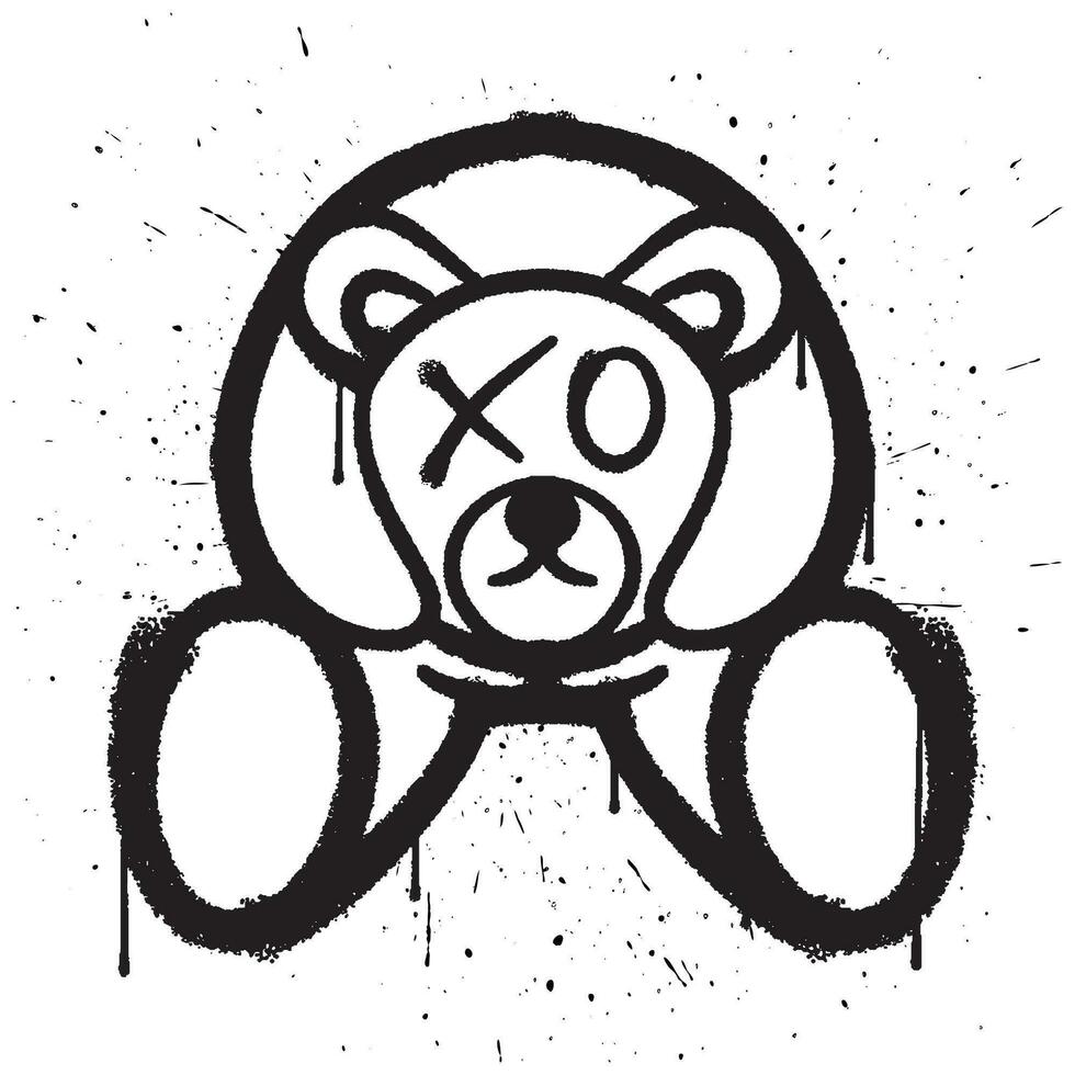 Graffiti spray paint teddy bear isolated vector illustration