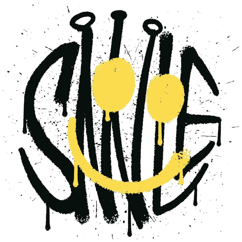 Vector urban graffiti spray paint smile face with slogan smile