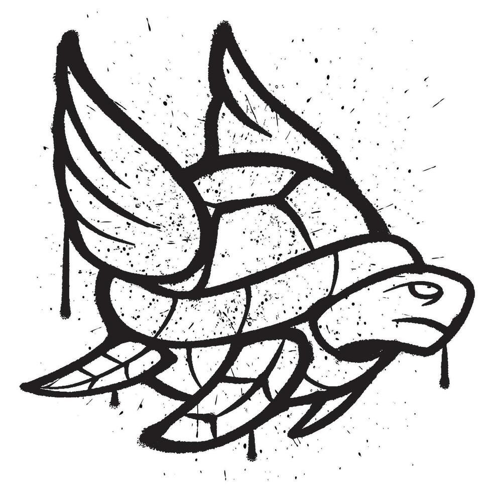 Vector graffiti spray paint flying turtle isolated vector illustration