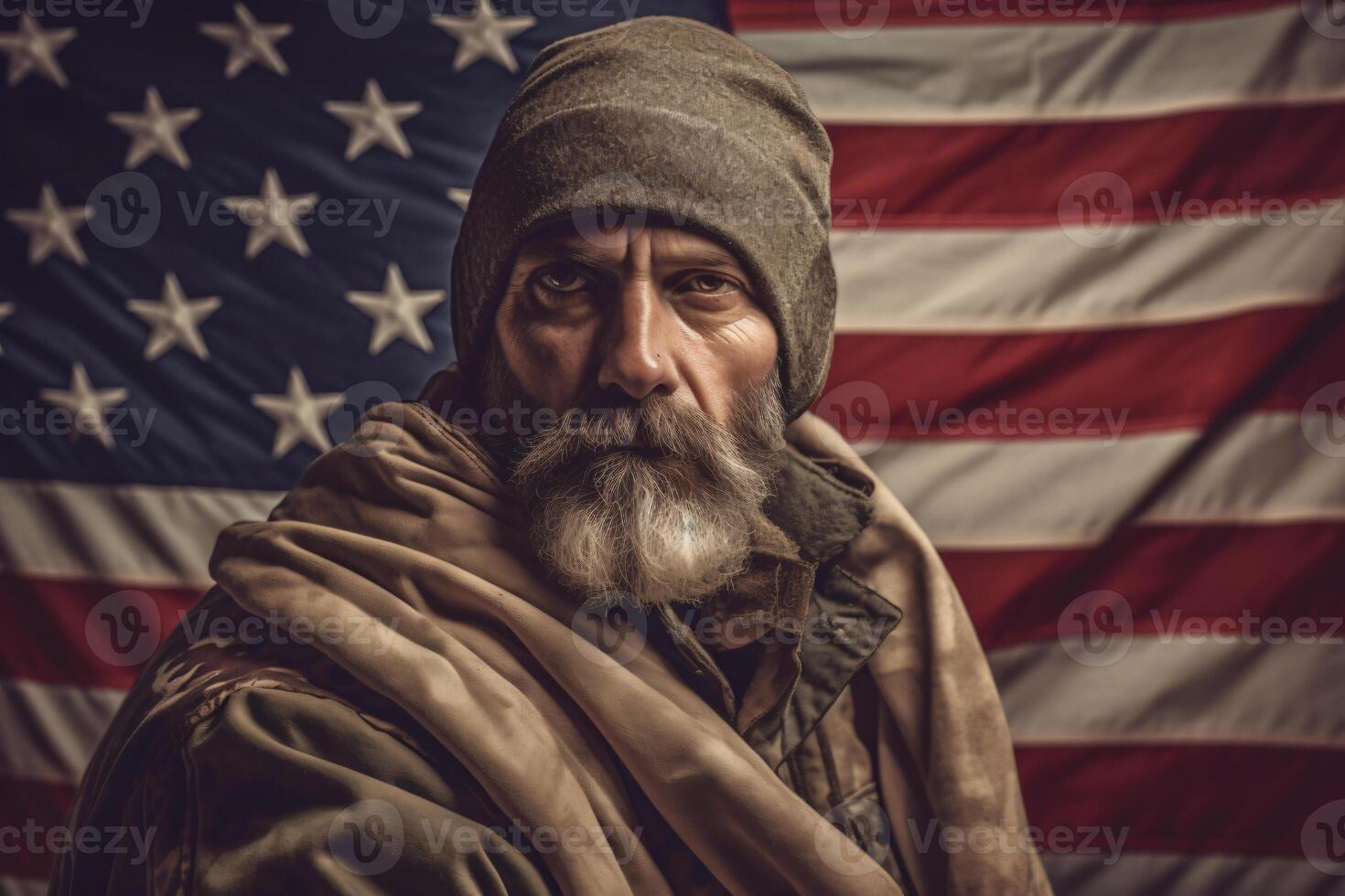 Free photo military veteran holding american flag made with