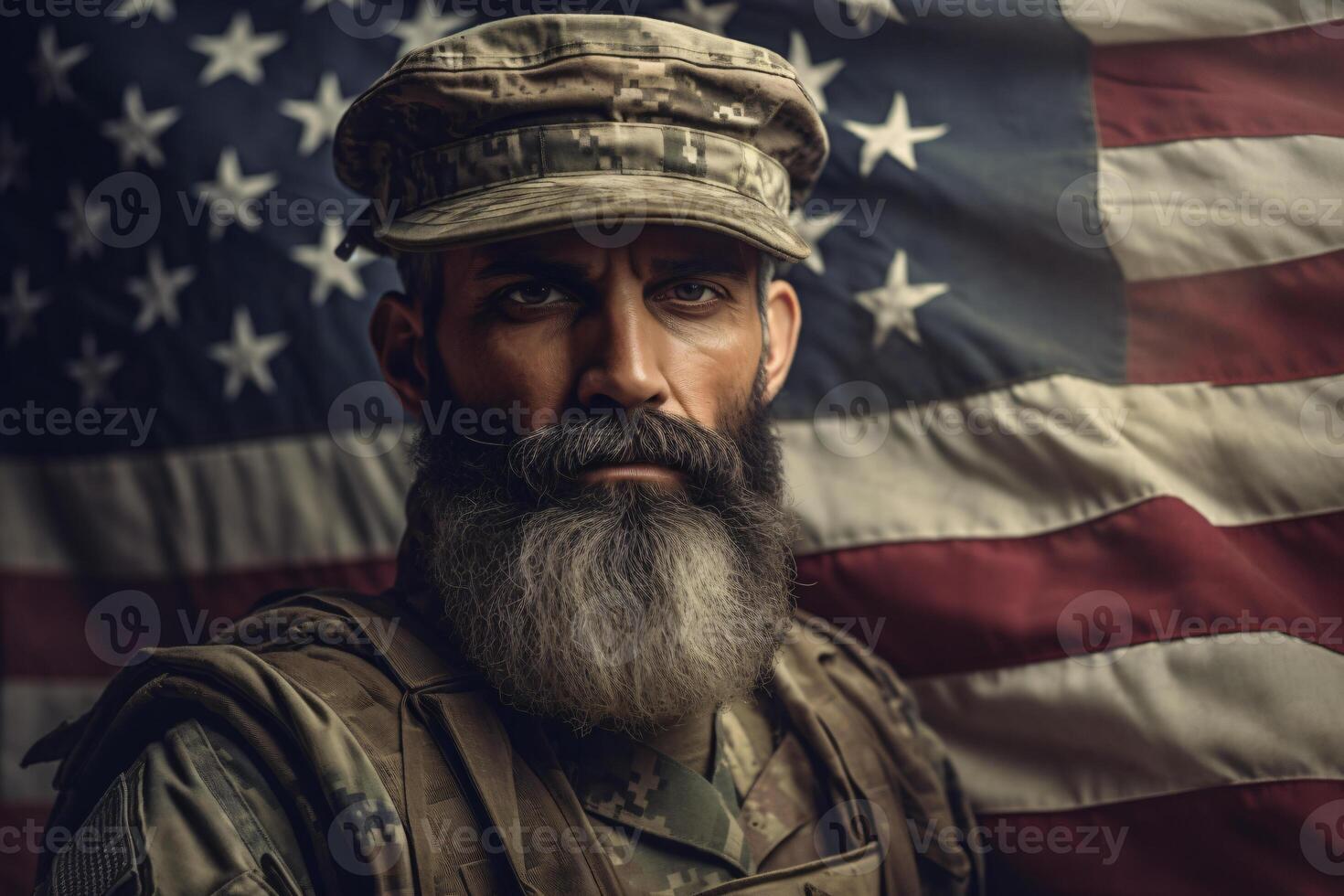 Free photo military veteran holding american flag made with