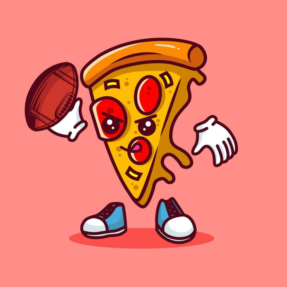 vector ilustración de kawaii Pizza dibujos animados personaje con americano fútbol americano pelota. vector eps 10