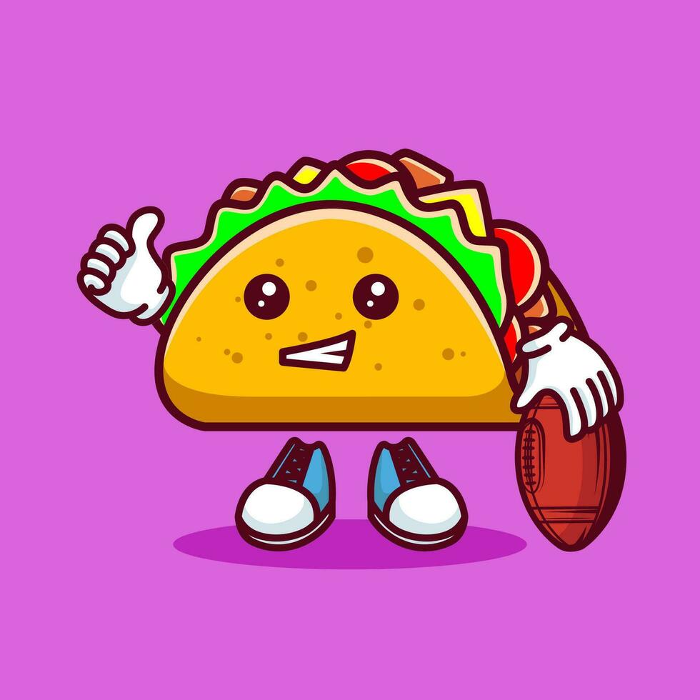 Vector illustration of kawaii taco cartoon character with american football ball. Vector eps 10