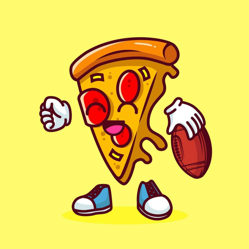 vector ilustración de kawaii Pizza dibujos animados personaje con americano fútbol americano pelota. vector eps 10