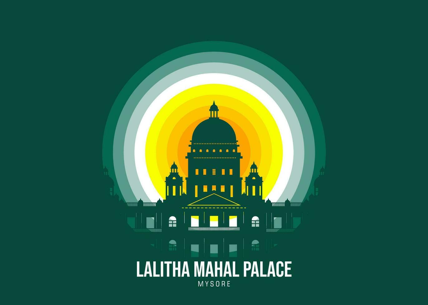 Lalitha Mahal Palace. Moonlight illustration of famous historical, The color tone of the light is based on the official flag Vector eps 10.