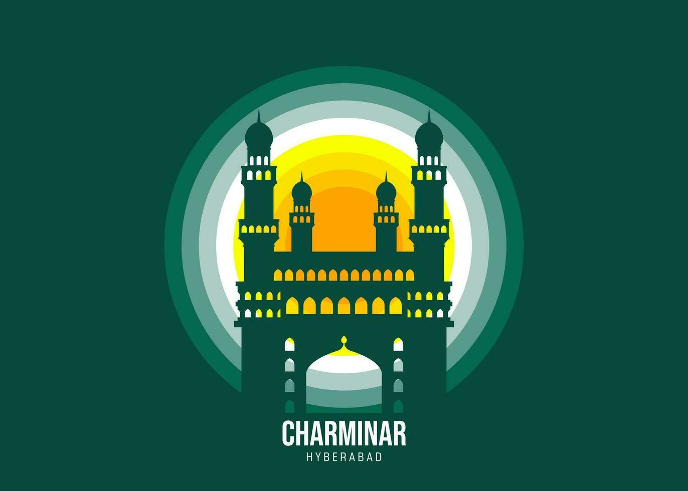 Charminar. Moonlight illustration of famous historical, The color tone of the light is based on the official flag Vector eps 10.