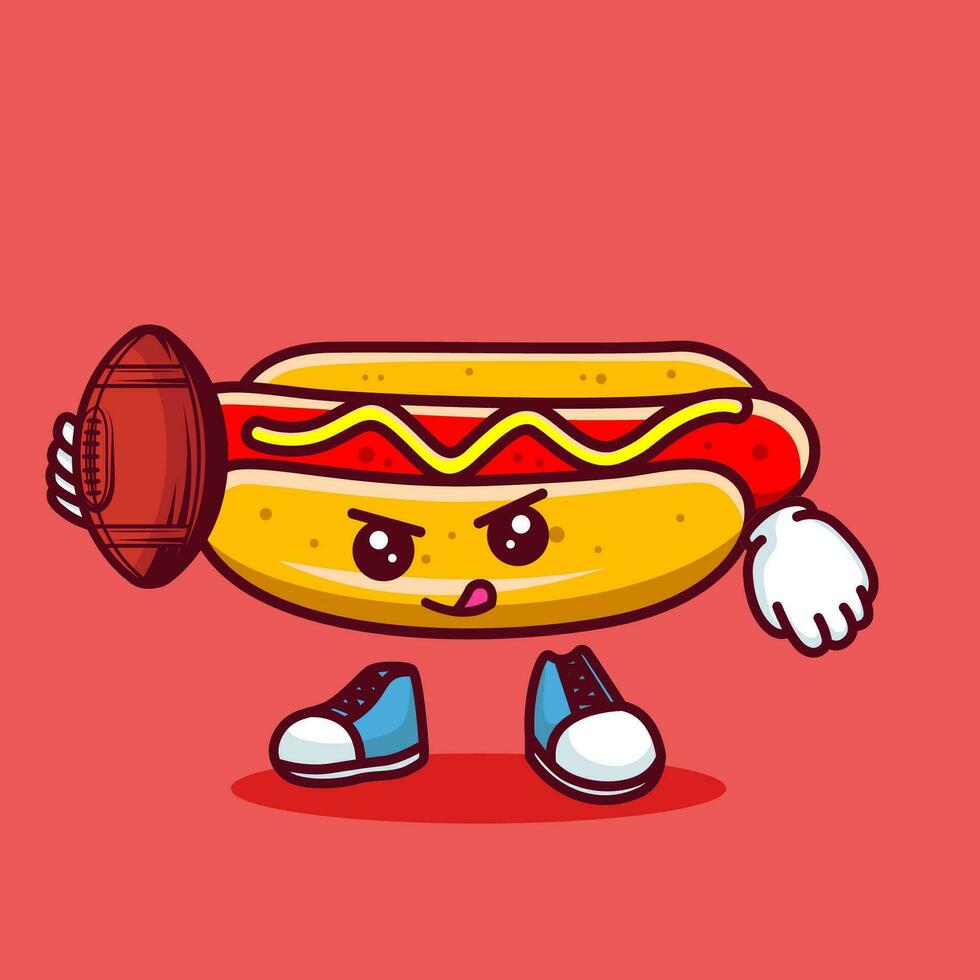 vector ilustración de kawaii caliente perro dibujos animados personaje con americano fútbol americano pelota. vector eps 10