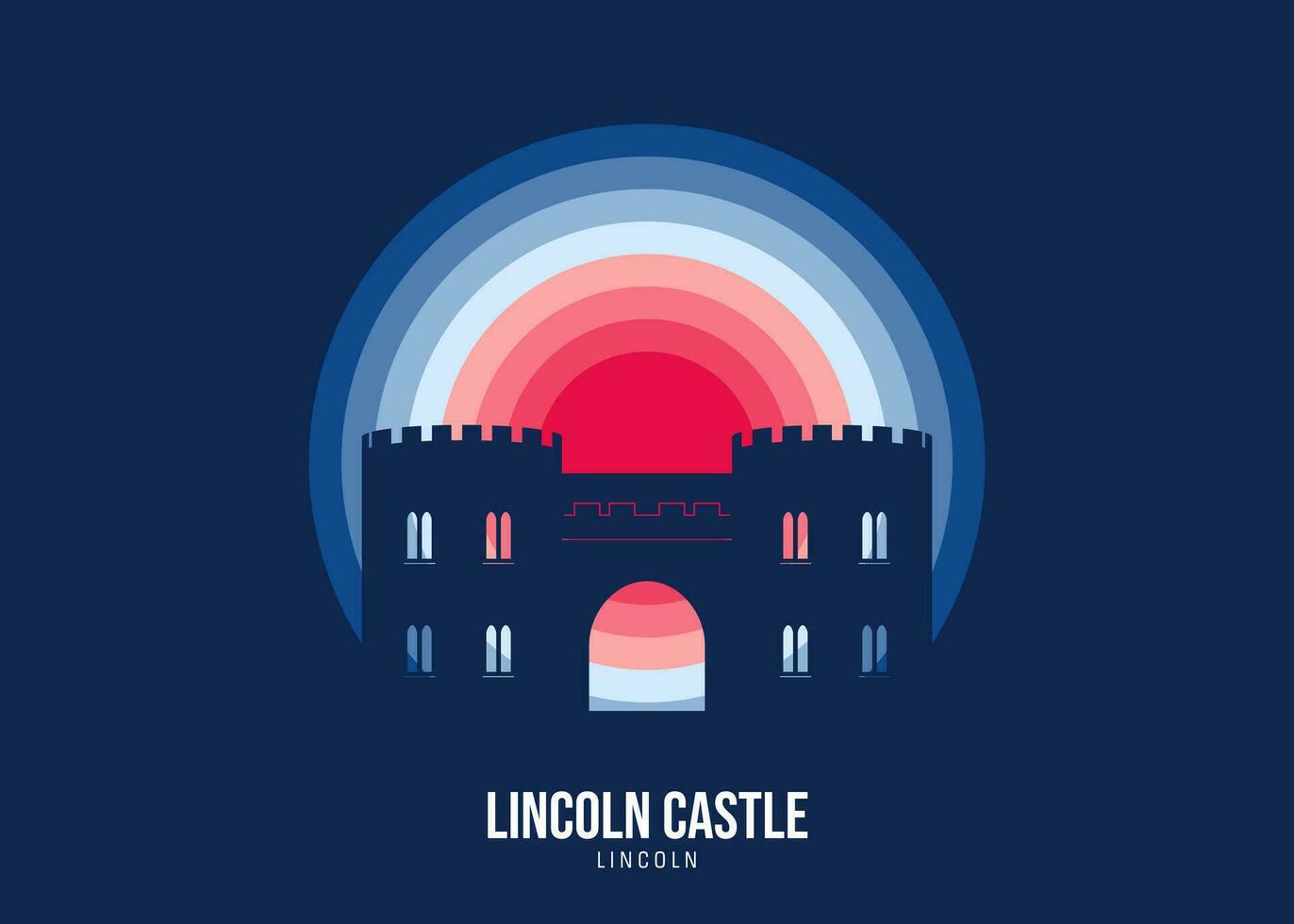 Lincoln Castle. Moonlight illustration of famous historical, The color tone of the light is based on the official flag Vector eps 10.