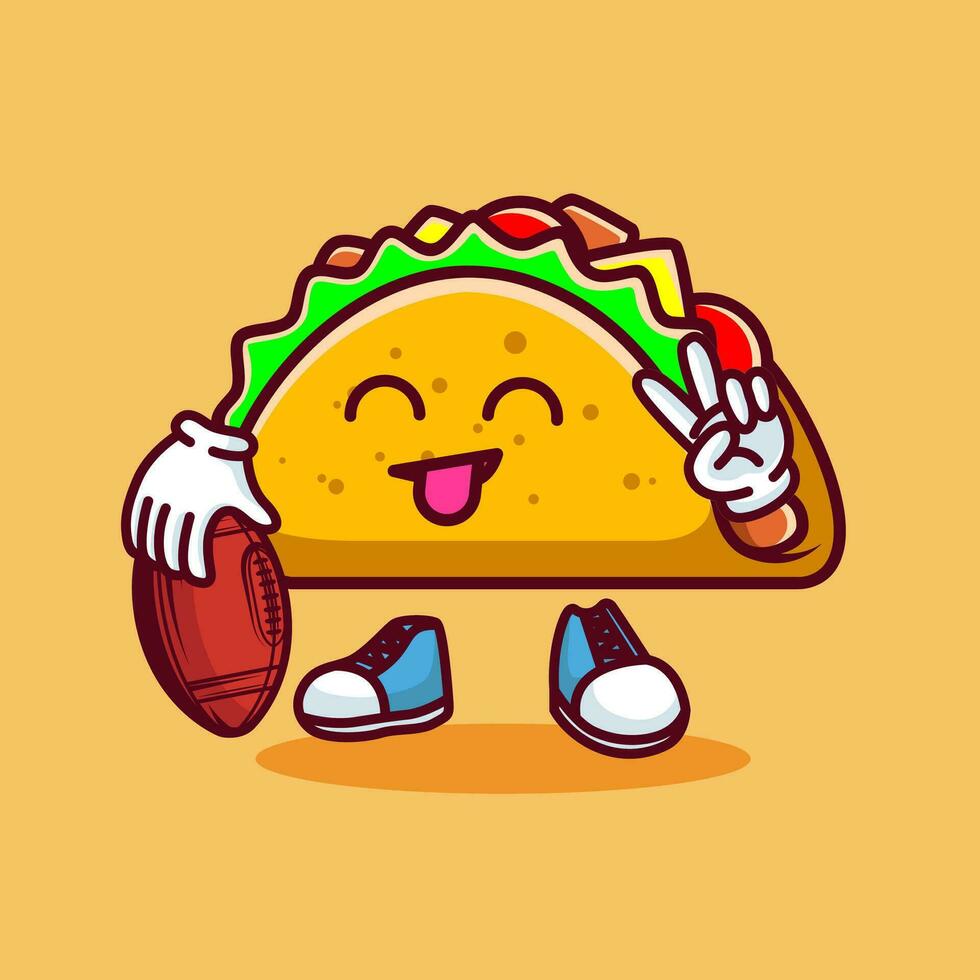 vector ilustración de kawaii taco dibujos animados personaje con americano fútbol americano pelota. vector eps 10