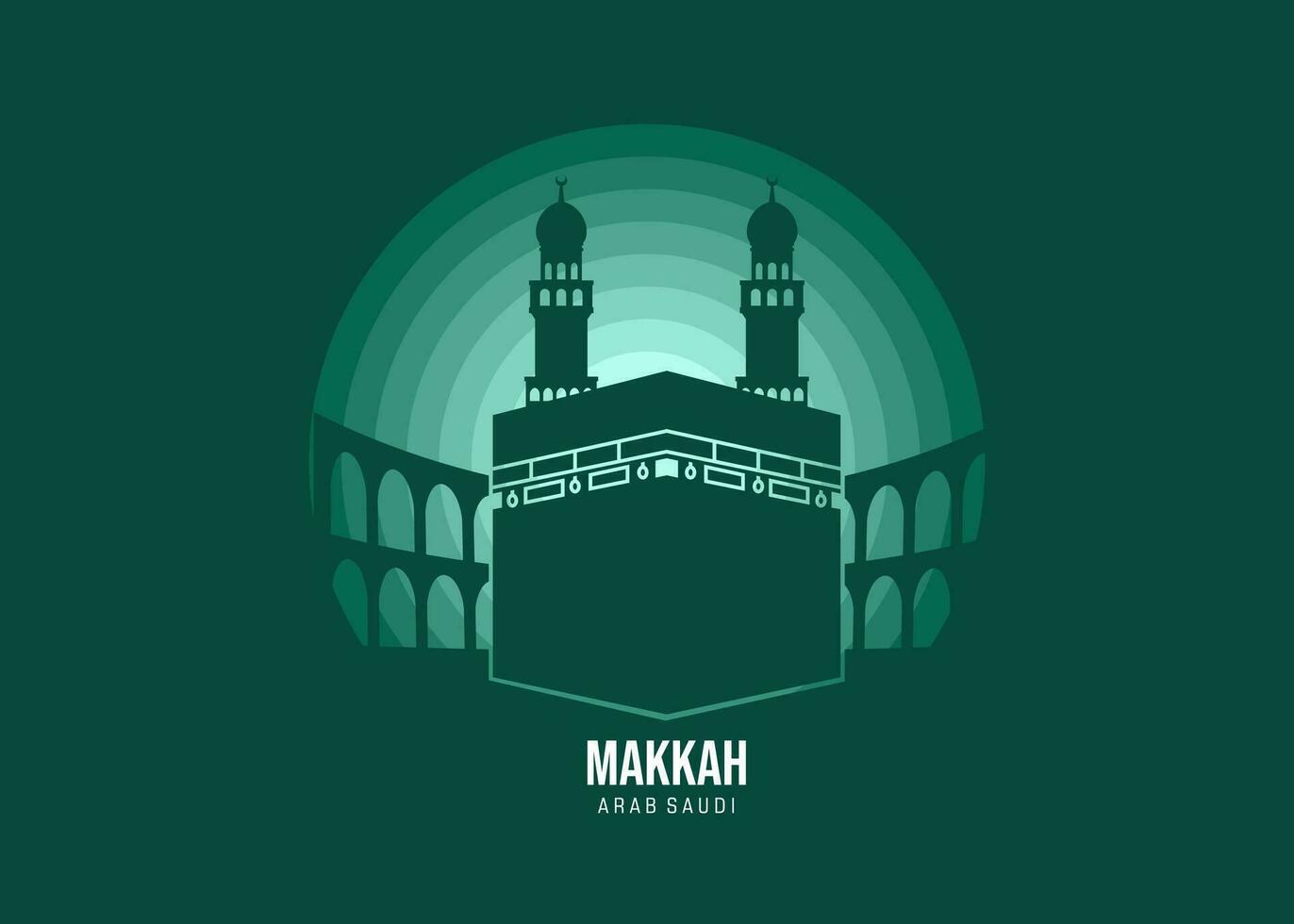 Makkah. Moonlight illustration of famous historical, The color tone of the light is based on the official flag Vector eps 10.