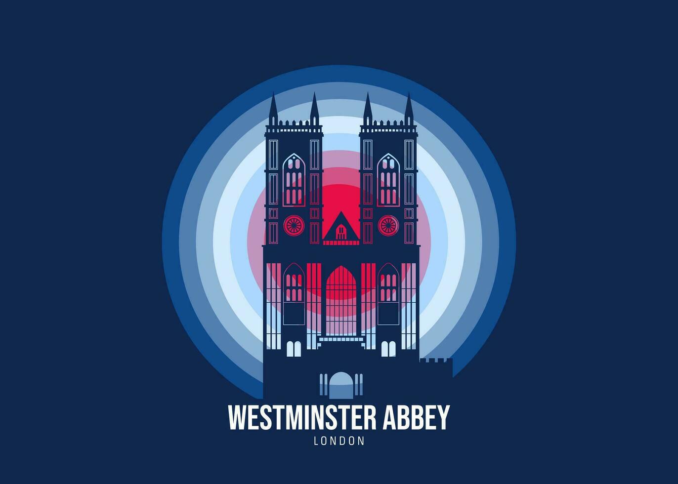 Westminster Abbey. Moonlight illustration of famous historical, The color tone of the light is based on the official flag Vector eps 10.