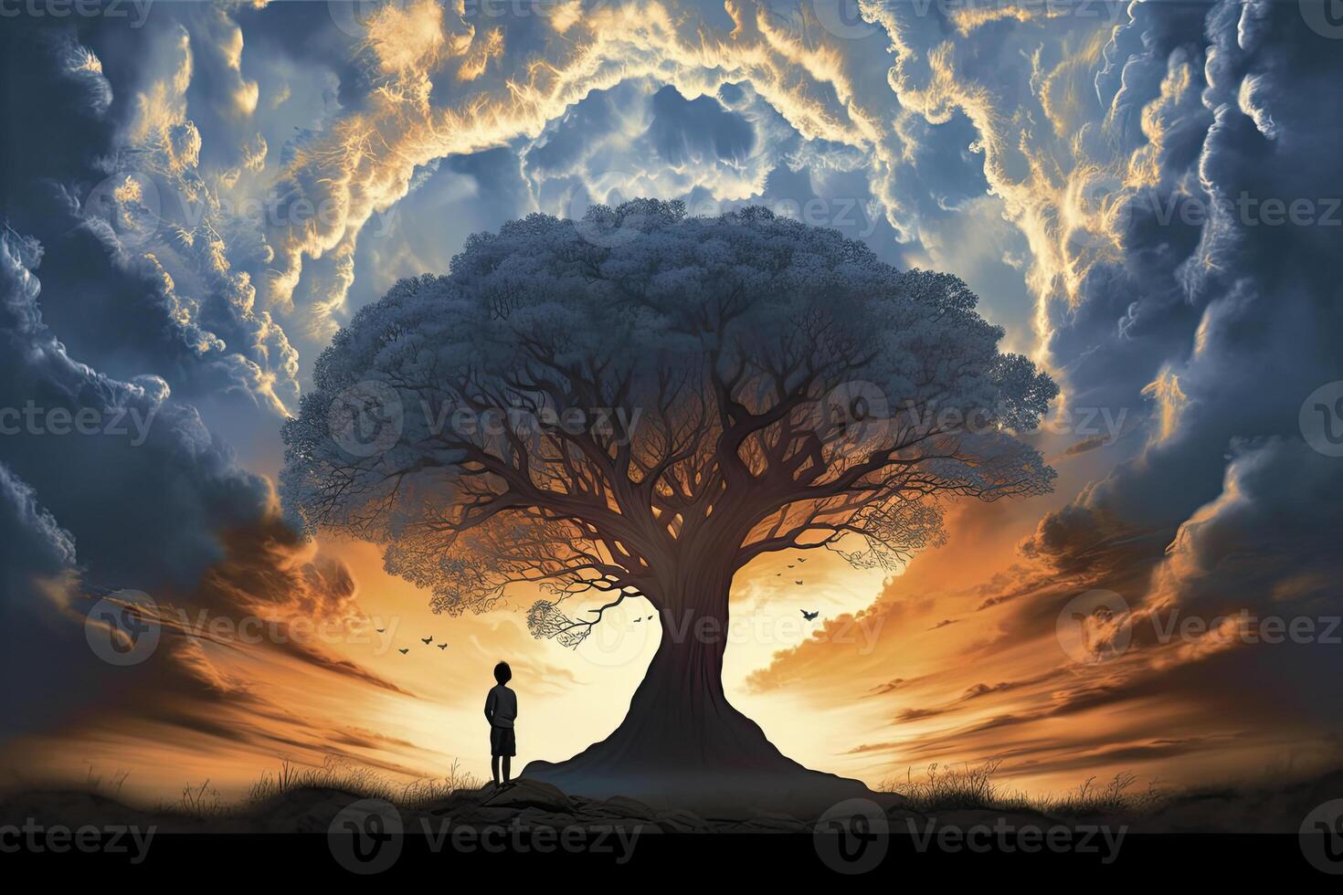 a silhouette of a tree from the head of a person. photo