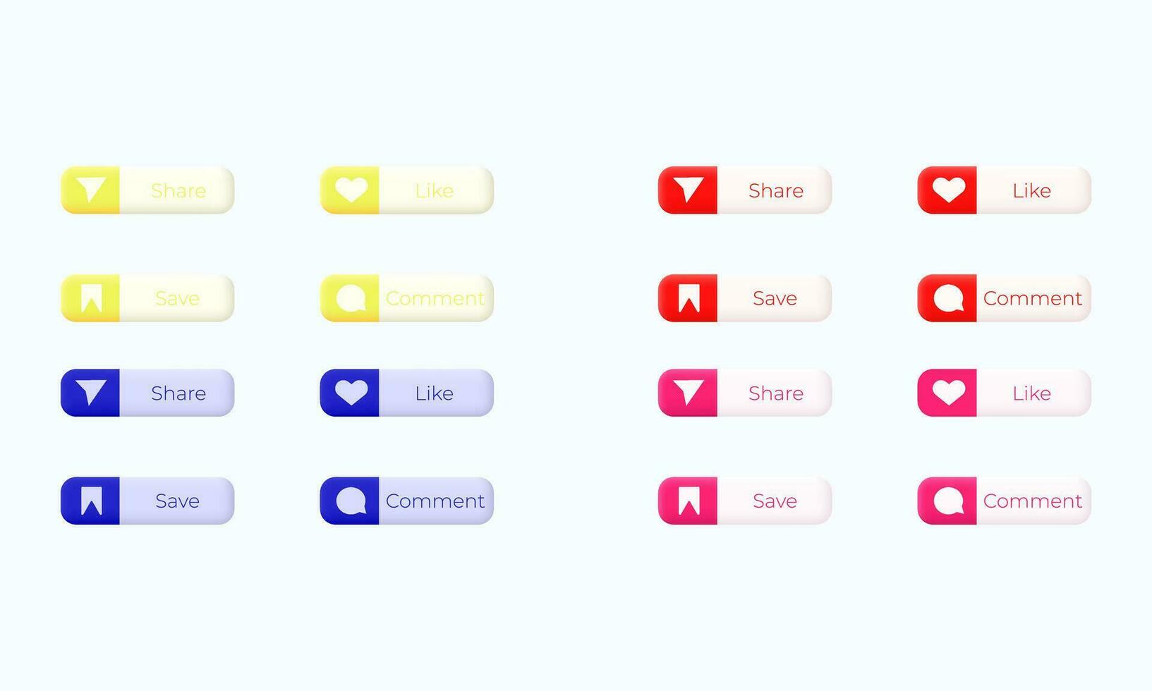 illustration set collection colorful like comment share save social media buttons 3d vector icon modern isolated on background