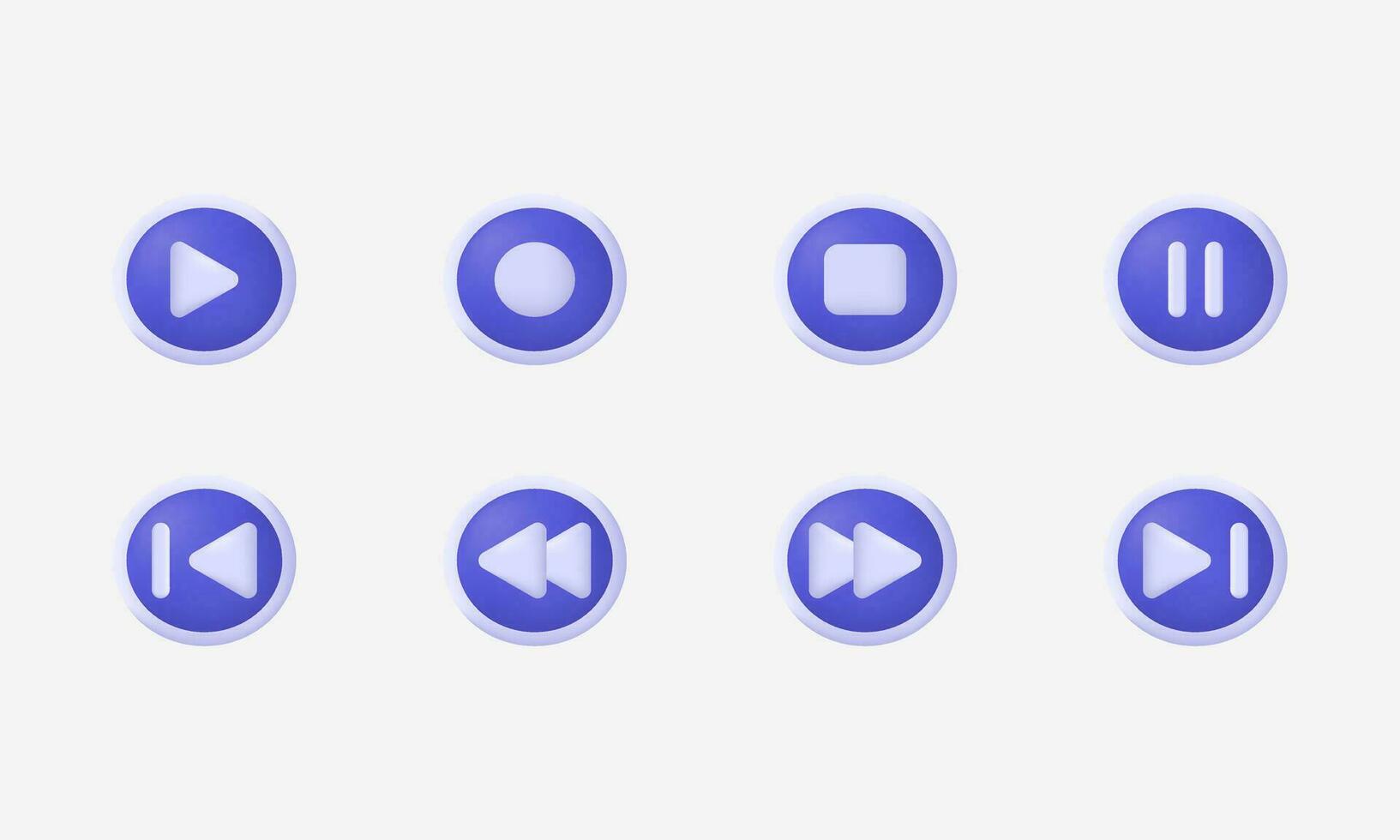 creativo moderno púrpura jugar pausa detener botones música icono 3d vector aislado en antecedentes