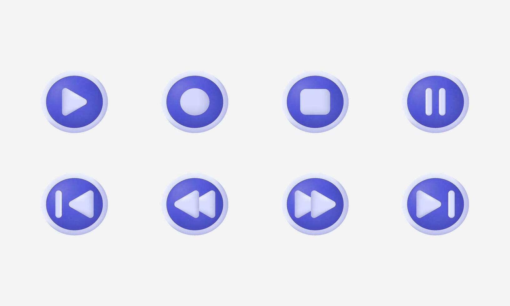 creative modern purple play pause stop buttons music icon 3d vector isolated on background