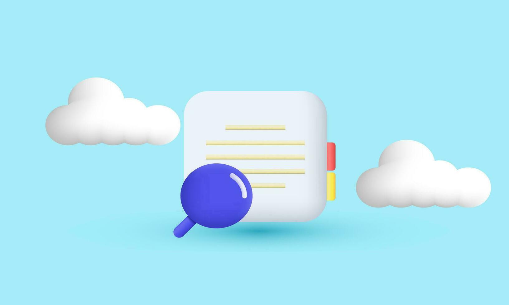 3d realistic cartoon file document search icon trendy modern style object symbols isolated on background vector