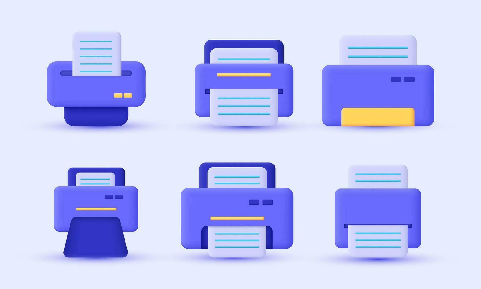 illustration set collection printer paper 3d modern vector icon symbols isolated on background