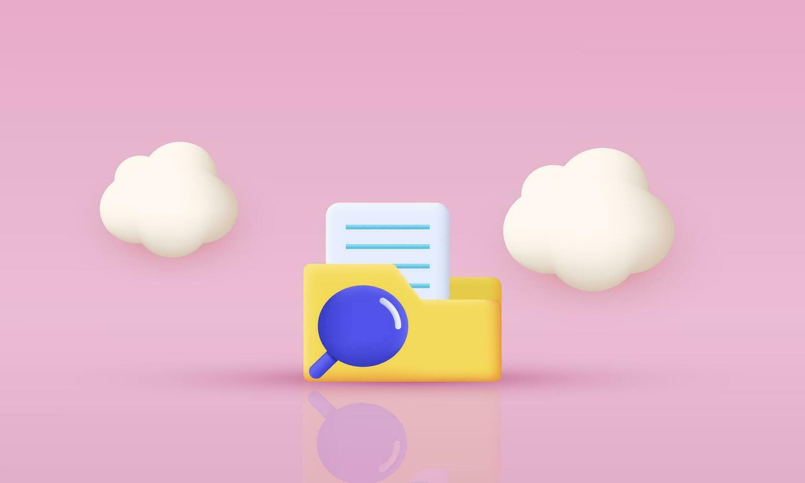 illustration creative 3d icon magnifying glass yellow folder files document concept symbols isolated on background vector