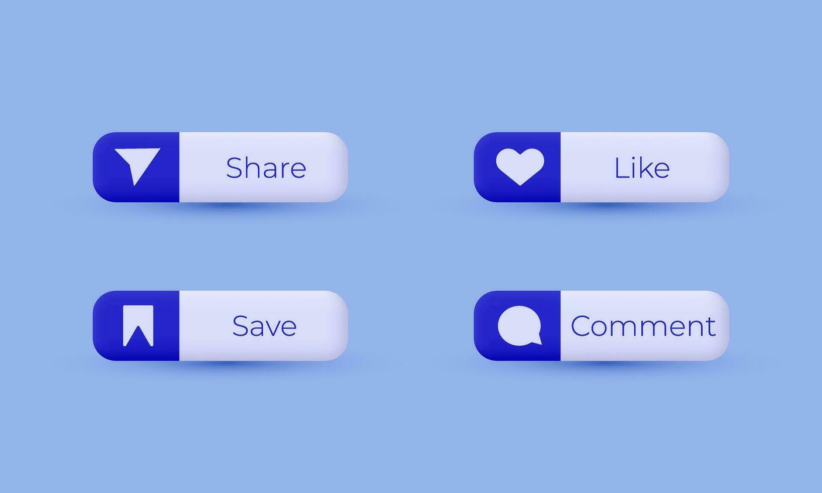 illustration like comment share save social media buttons 3d vector icon modern isolated on background