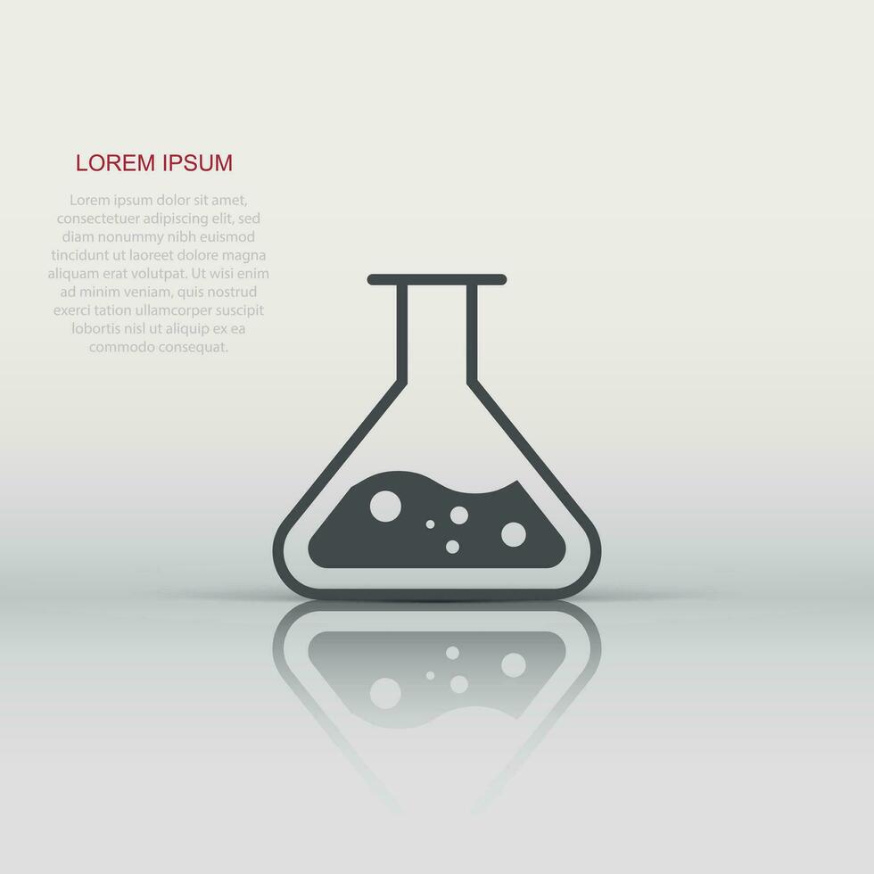 Chemistry beakers sign icon in flat style. Flask test tube vector illustration on white isolated background. Alchemy business concept.