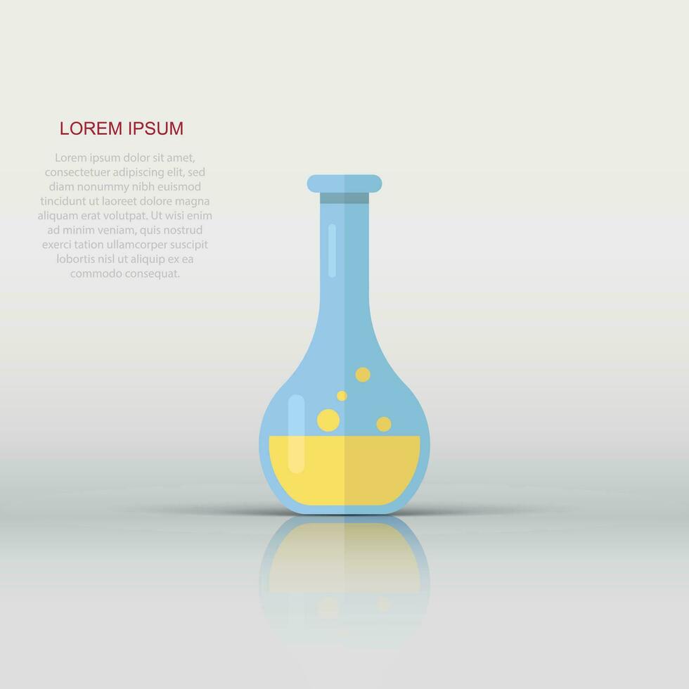 Chemistry beakers sign icon in flat style. Flask test tube vector illustration on white isolated background. Alchemy business concept.