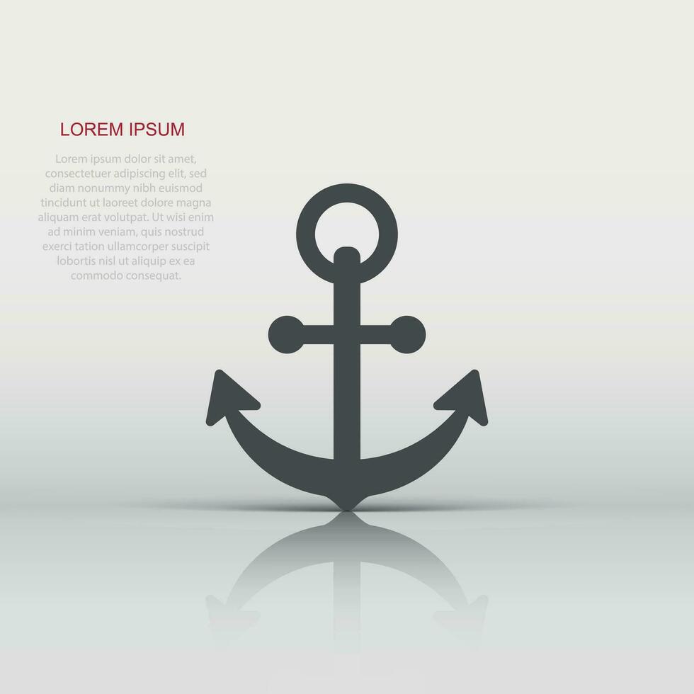 Boat anchor sign icon in flat style. Maritime equipment vector illustration on white isolated background. Sea security business concept.