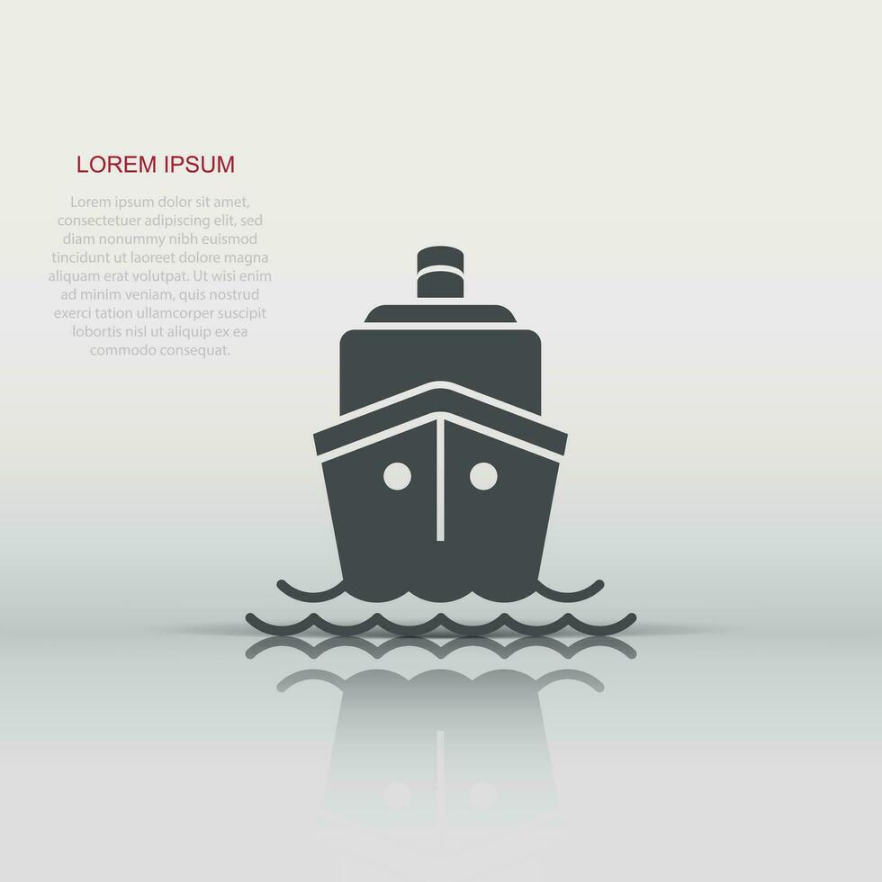 Ship cruise sign icon in flat style. Cargo boat vector illustration on white isolated background. Vessel business concept.