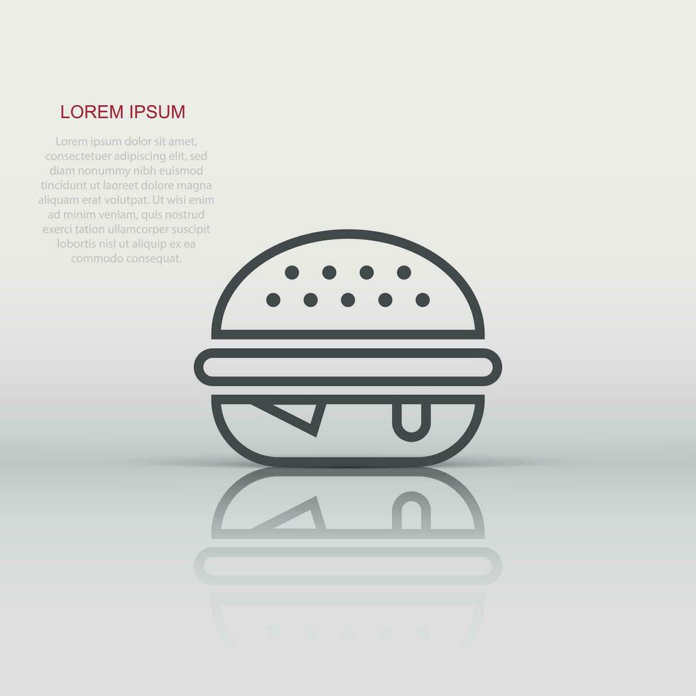 Burger sign icon in flat style. Hamburger vector illustration on white isolated background. Cheeseburger business concept.