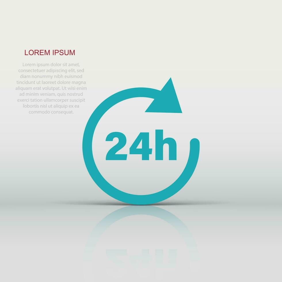 24 hours clock sign icon in flat style. Twenty four hour open vector illustration on white isolated background. Timetable business concept.