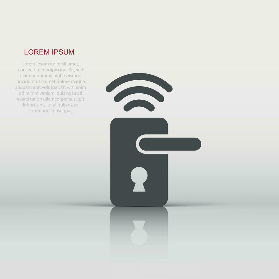 Wireless door lock sign icon in flat style. Smart home vector illustration on white isolated background. Remote system business concept.