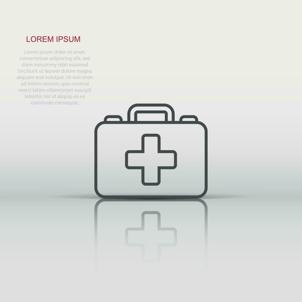 First aid kit icon in flat style. Health, help and medical diagnostics vector illustration on white isolated background. Doctor bag business concept.