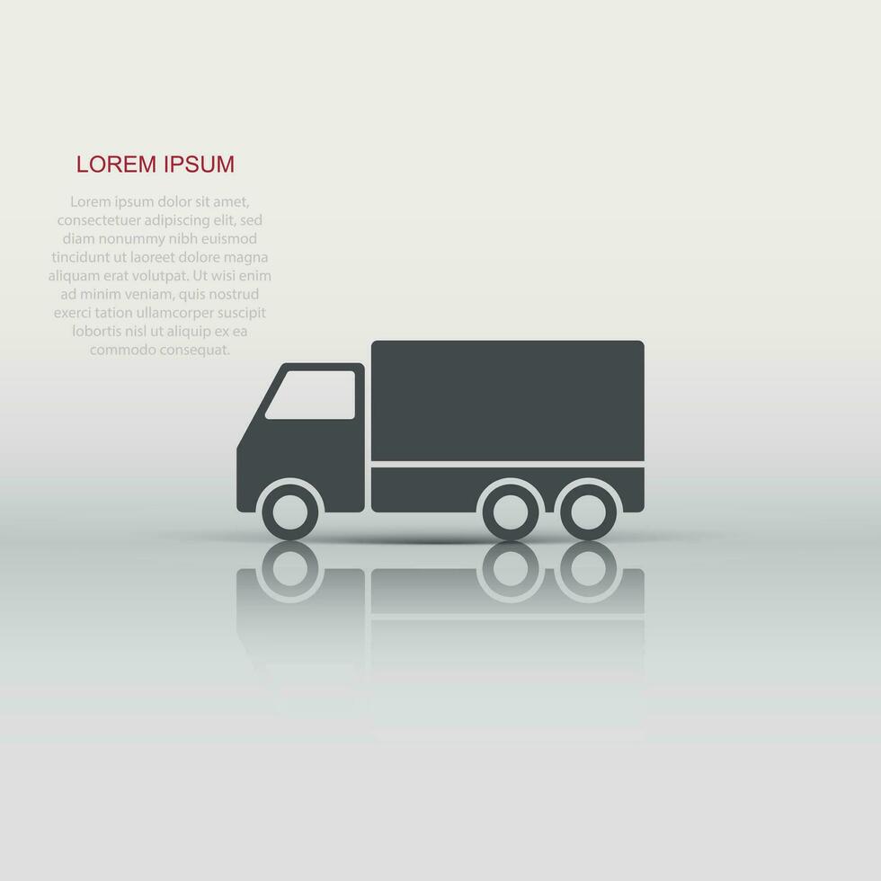 entrega camión firmar icono en plano estilo. camioneta vector ilustración en blanco aislado antecedentes. carga coche negocio concepto.