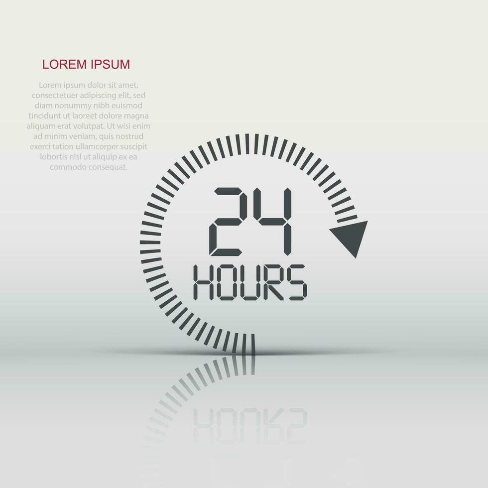 24 hours clock sign icon in flat style. Twenty four hour open vector illustration on white isolated background. Timetable business concept.