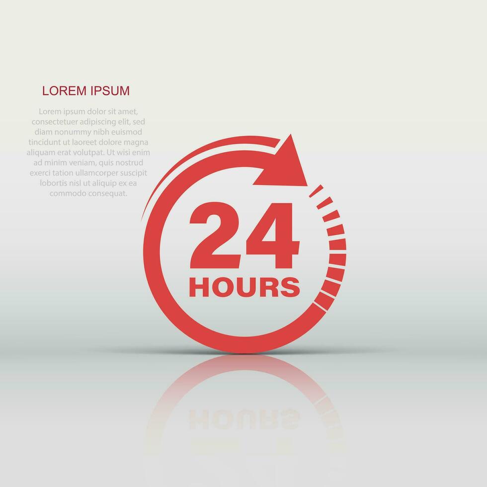 24 hours clock sign icon in flat style. Twenty four hour open vector illustration on white isolated background. Timetable business concept.