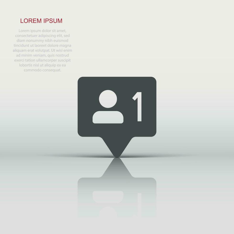 Social media notification sign icon in flat style. Like, comment, follow vector illustration on white isolated background. Click button business concept.