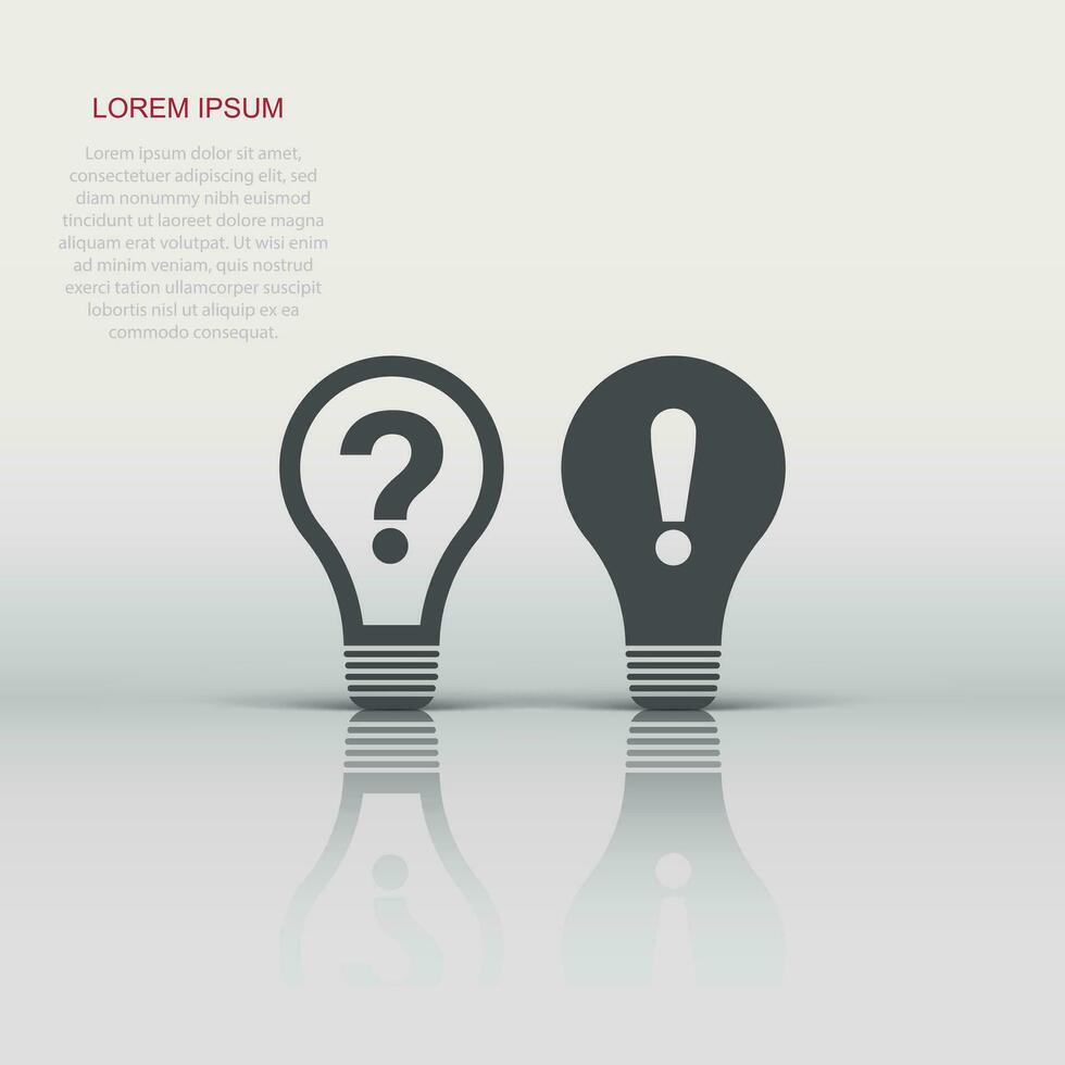 Problem solution icon in flat style. Light bulb idea vector illustration on white isolated background. Question and answer business concept.