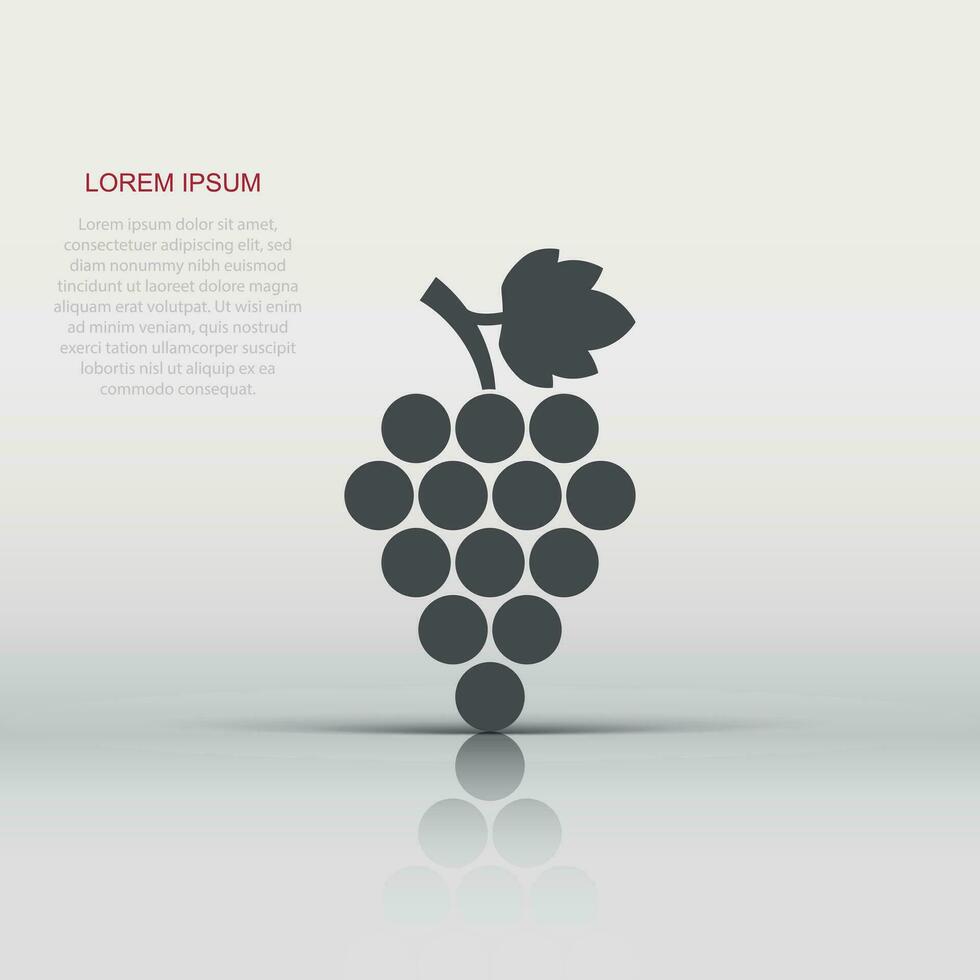 Grape fruits sign icon in flat style. Grapevine vector illustration on white isolated background. Wine grapes business concept.