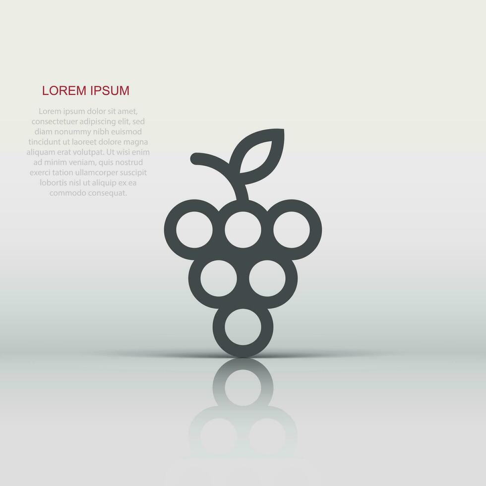 Grape fruits sign icon in flat style. Grapevine vector illustration on white isolated background. Wine grapes business concept.