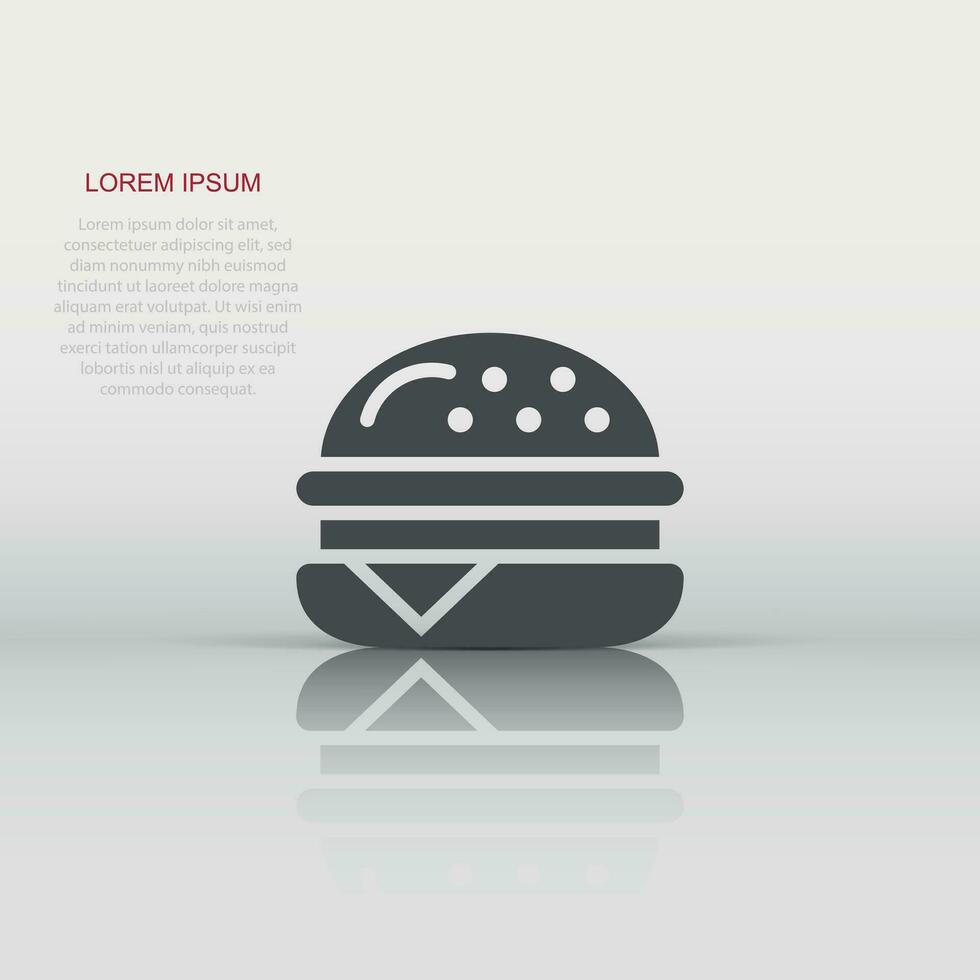 Burger sign icon in flat style. Hamburger vector illustration on white isolated background. Cheeseburger business concept.