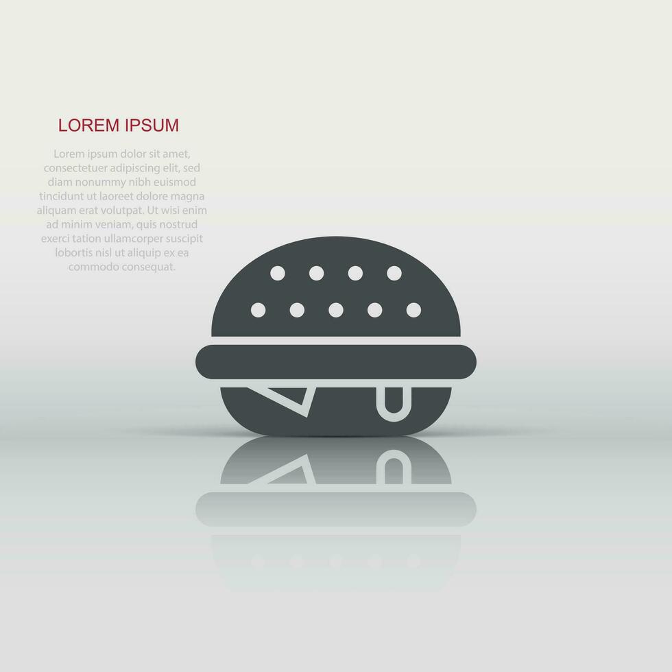 Burger sign icon in flat style. Hamburger vector illustration on white isolated background. Cheeseburger business concept.