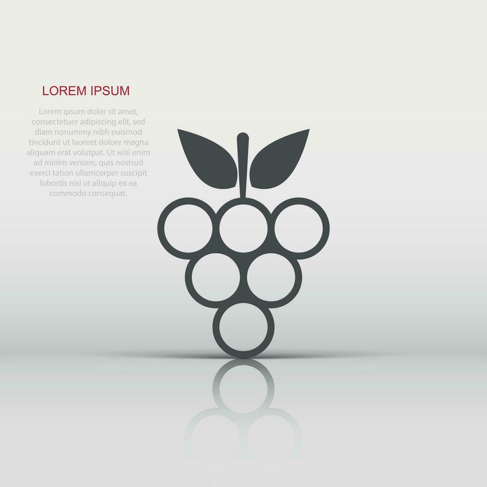 Grape fruits sign icon in flat style. Grapevine vector illustration on white isolated background. Wine grapes business concept.